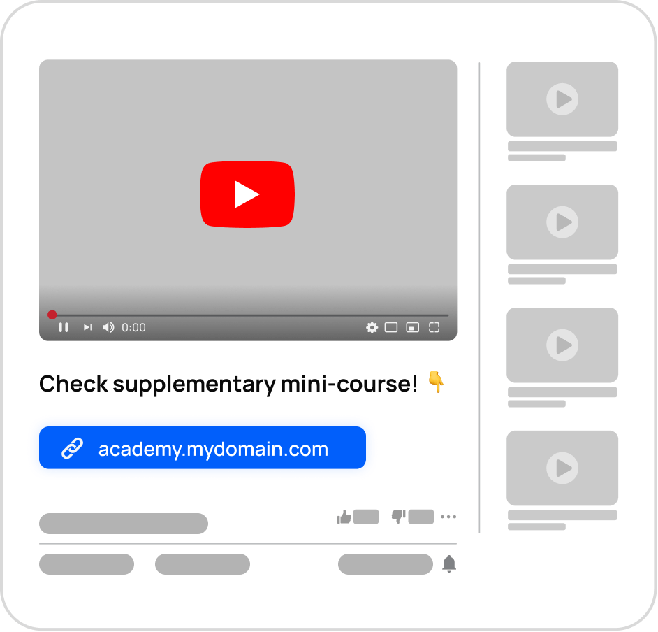 A YouTube video page with a link inviting viewers to a supplementary mini-course.