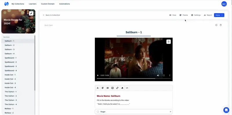 Opciones de personalización del tema disponibles en el Generador de minicursos.