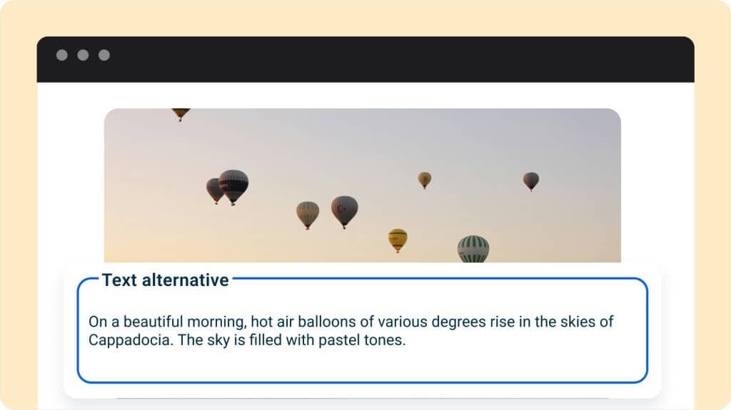 Ejemplo de una imagen con su texto alternativo debajo, describiendo globos aerostáticos