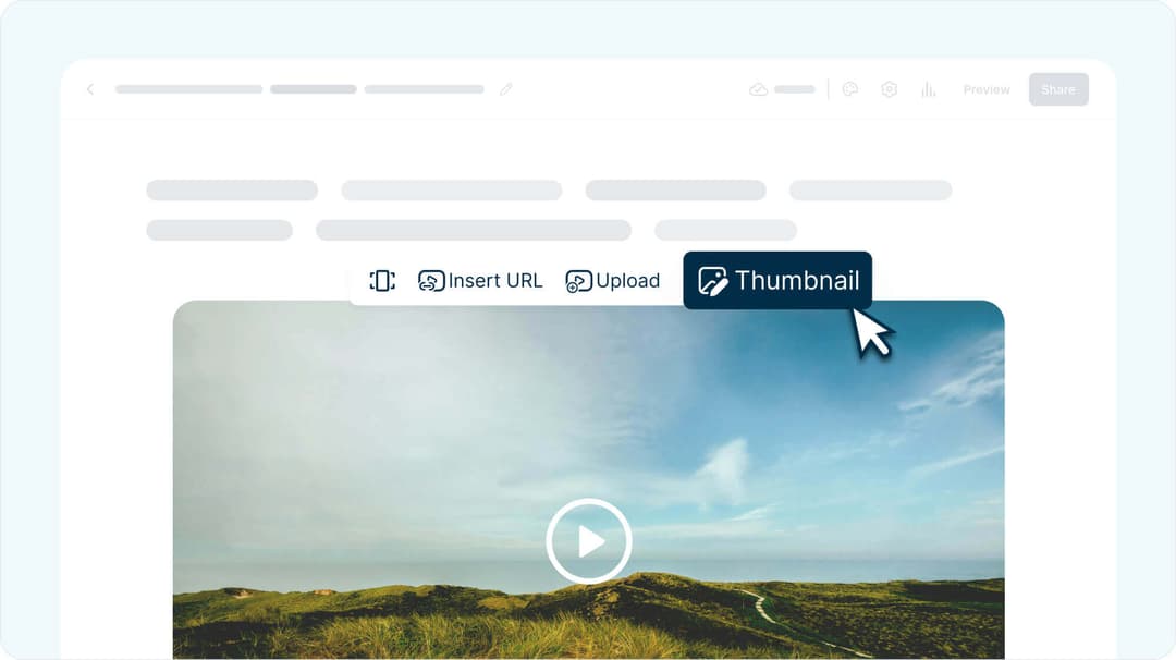 Mini Course Generator video editor interface showing option to set a custom thumbnail for uploaded course videos.