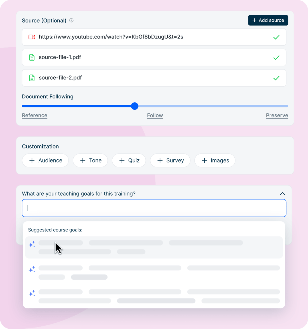 AI Course Creator generating a structured course from an uploaded PDF document
