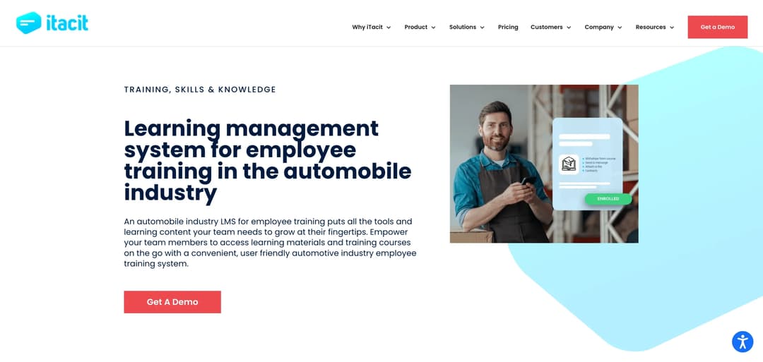 iTacit automotive LMS page for frontline workforce training and communication