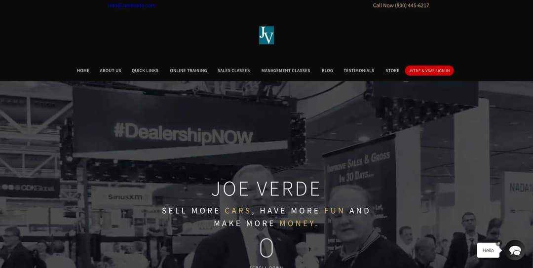 Joe Verde Group homepage for JVTN dealership sales and management training