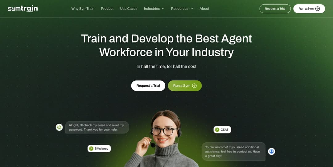 SymTrain AI role-play and coaching platform for contact center training