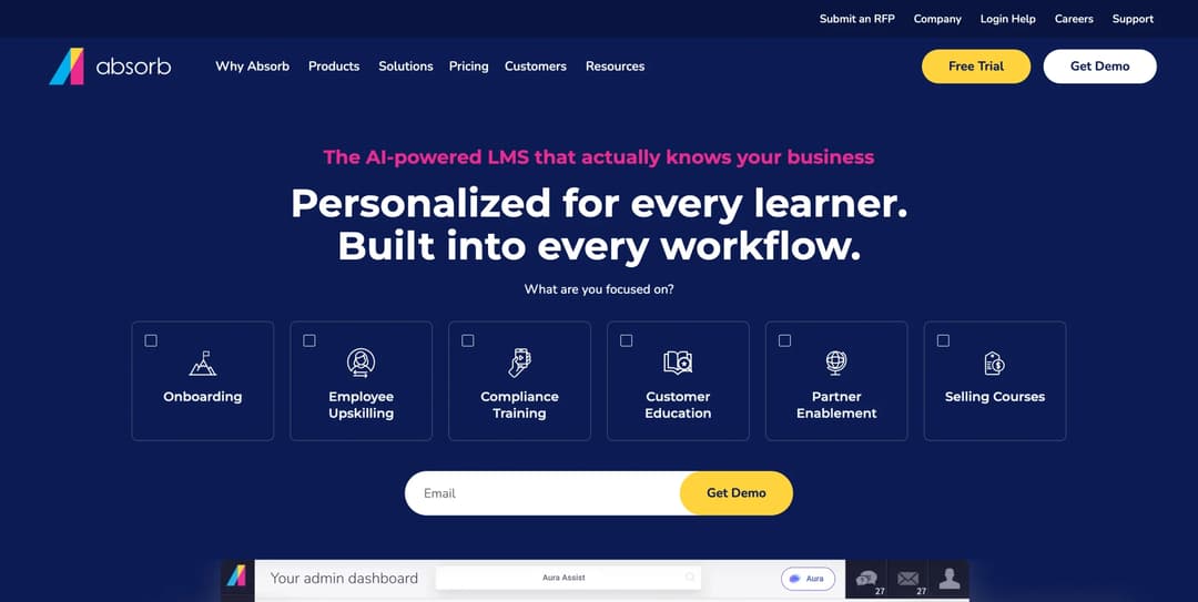 Absorb LMS homepage after the Absorb AI rebrand