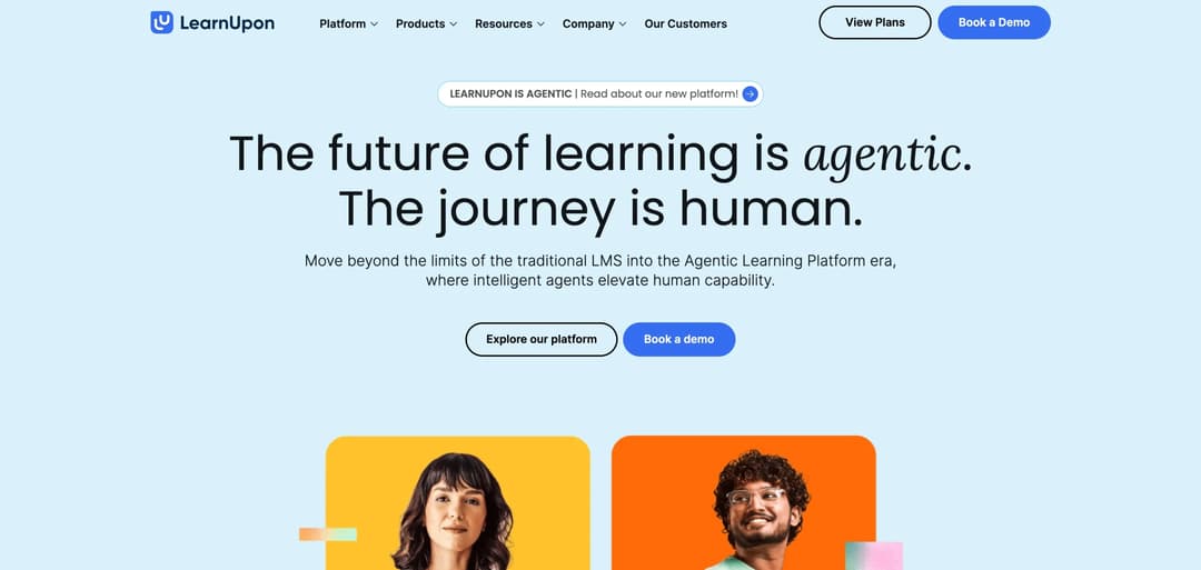 LearnUpon homepage introducing its agentic learning platform