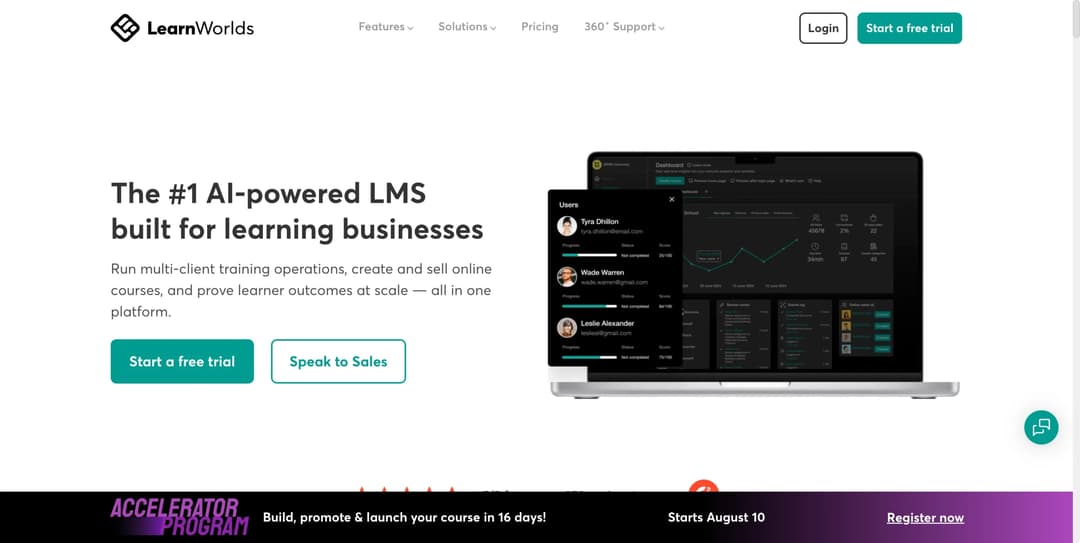 LearnWorlds homepage for LMS software for learning businesses