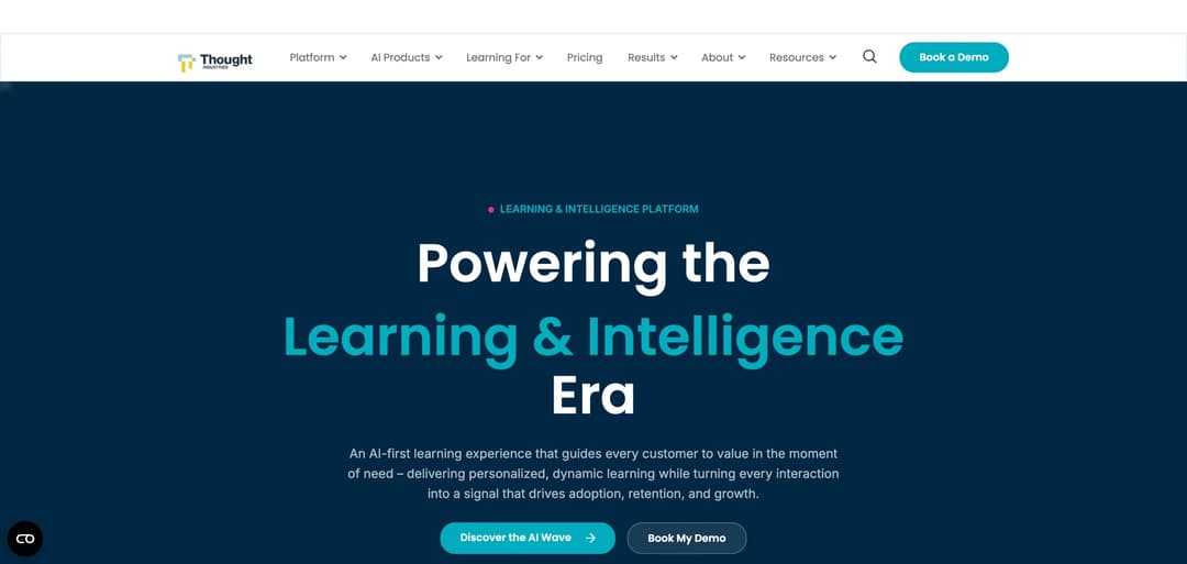 Thought Industries homepage for the customer learning and intelligence platform