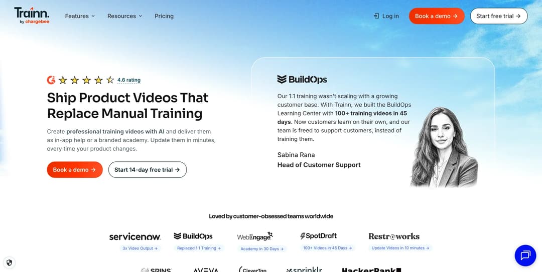 Trainn homepage for the customer education platform for SaaS businesses