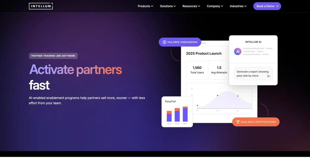 Intellum partner training LMS page headed Activate partners fast