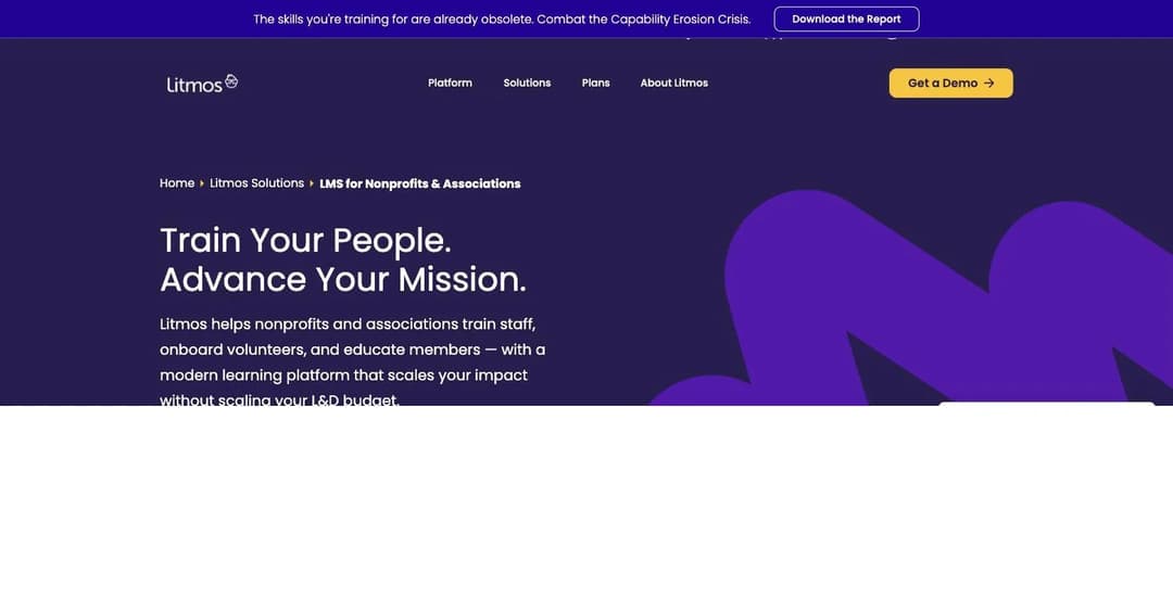 Litmos nonprofit and association training page naming volunteer onboarding