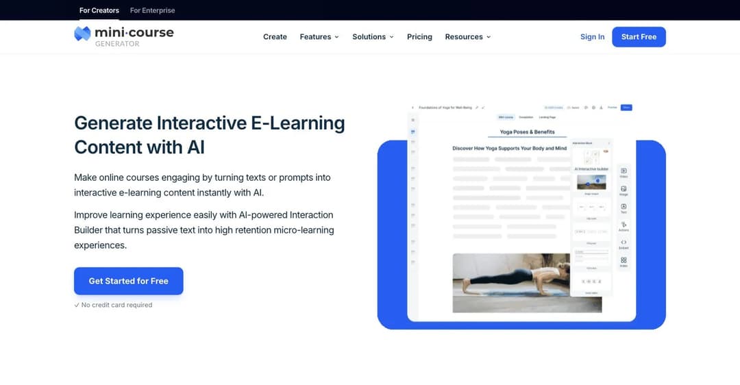 Mini Course Generator AI interaction builder page for generating interactive course content