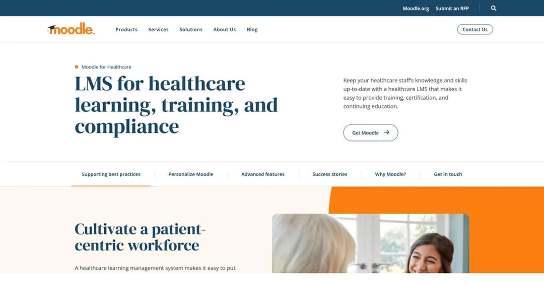 Moodle LMS for healthcare learning, training and compliance page