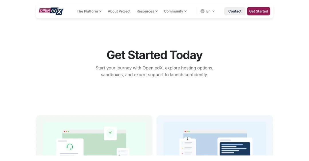 Open edX get started page covering hosting options and sandboxes