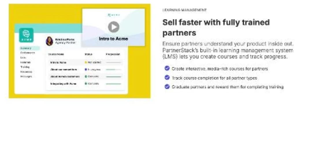 PartnerStack platform page describing its built-in learning management system for partners