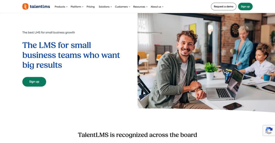 TalentLMS small business landing page showing its LMS for small business teams headline