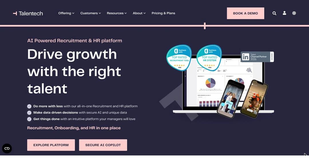 Talentech's homepage, which now carries the former Talmundo product