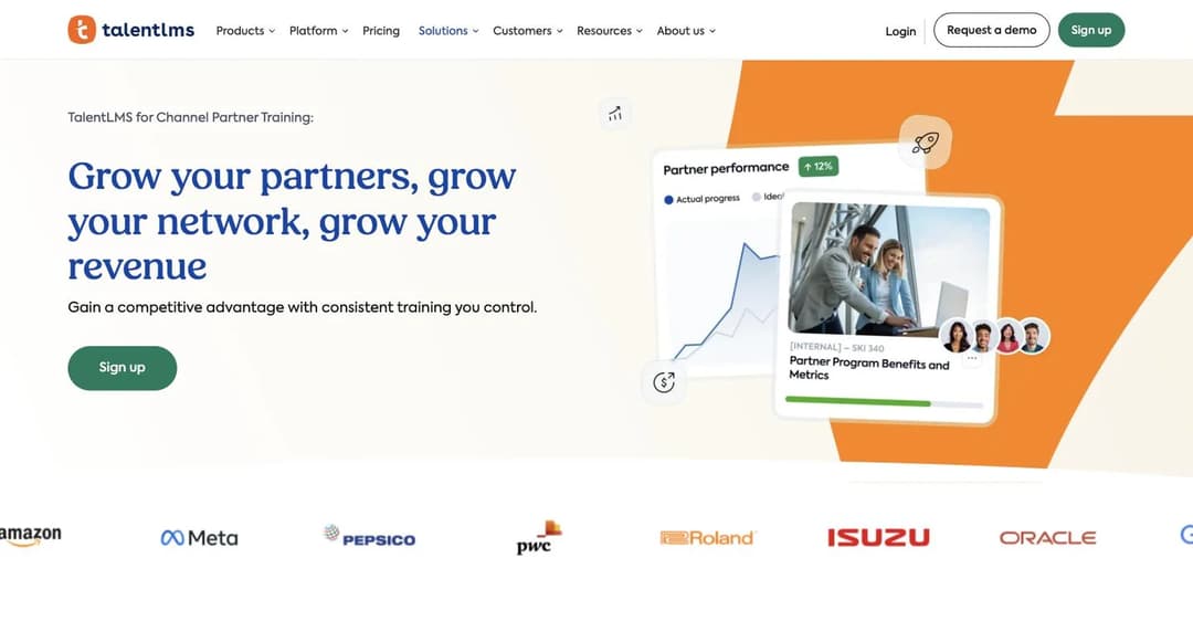 TalentLMS channel partner training page headed Grow your partners, grow your network