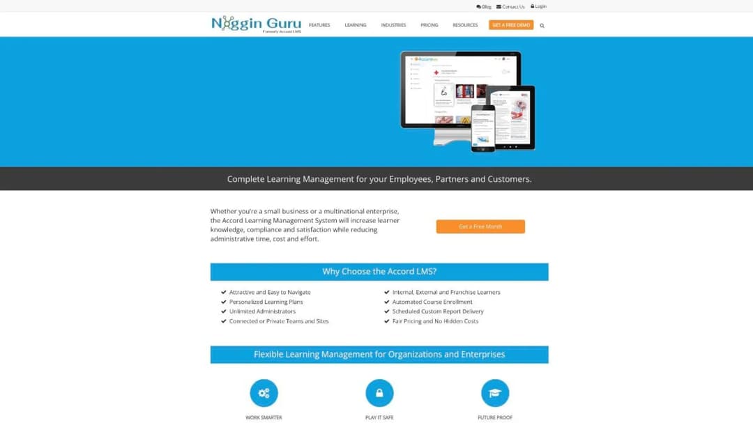 Noggin Guru homepage, formerly Accord LMS, covering employee, partner and franchise learners