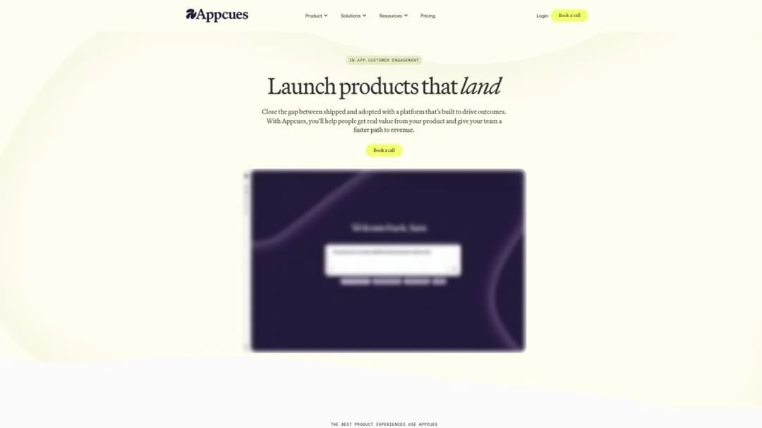 Appcues' homepage, where in-app engagement is built by product teams without engineering