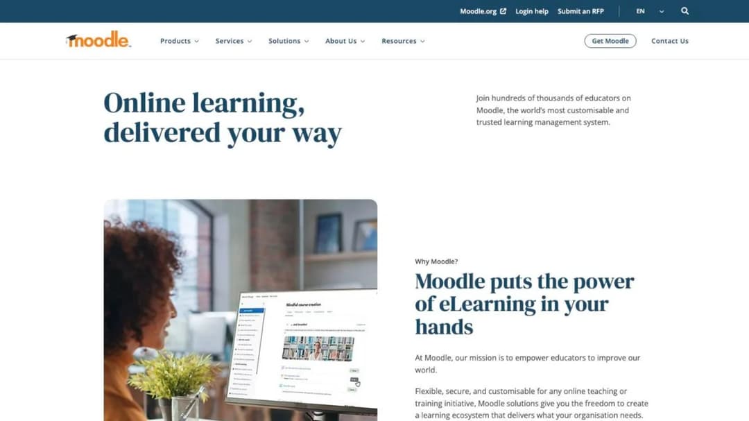Moodle homepage: open-source learning management system, online learning delivered your way