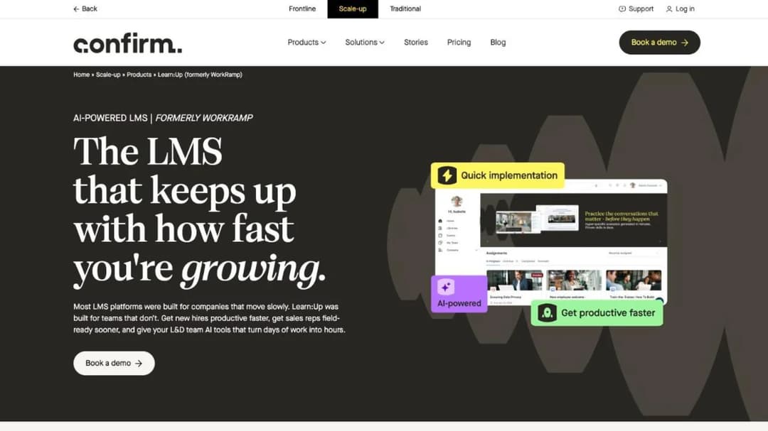Learn:Up by Confirm, formerly WorkRamp: AI-powered LMS product page