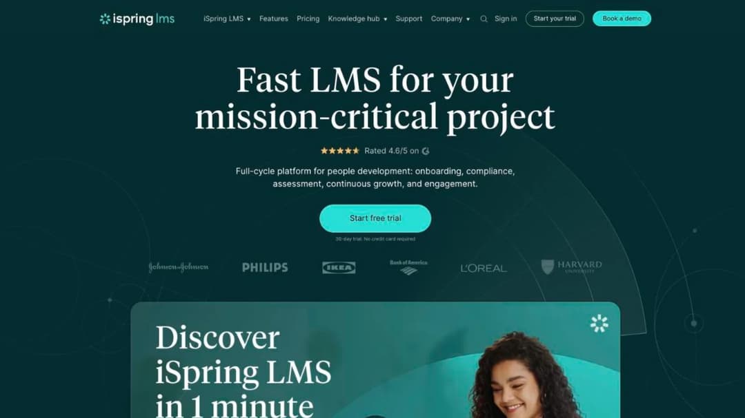 iSpring home page, the vendor behind the PowerPoint-based iSpring Suite