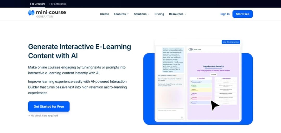 Mini Course Generator AI Interaction Builder generating an interactive drag-and-drop activity from a prompt