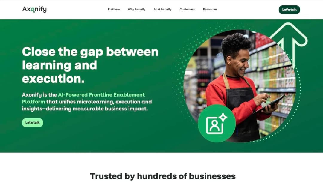 Axonify homepage presenting its AI-powered frontline enablement platform