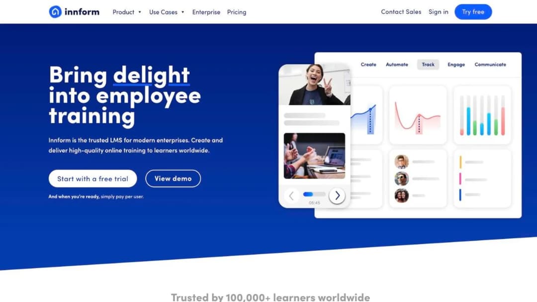 Innform homepage presenting its employee training platform for hospitality and deskless teams