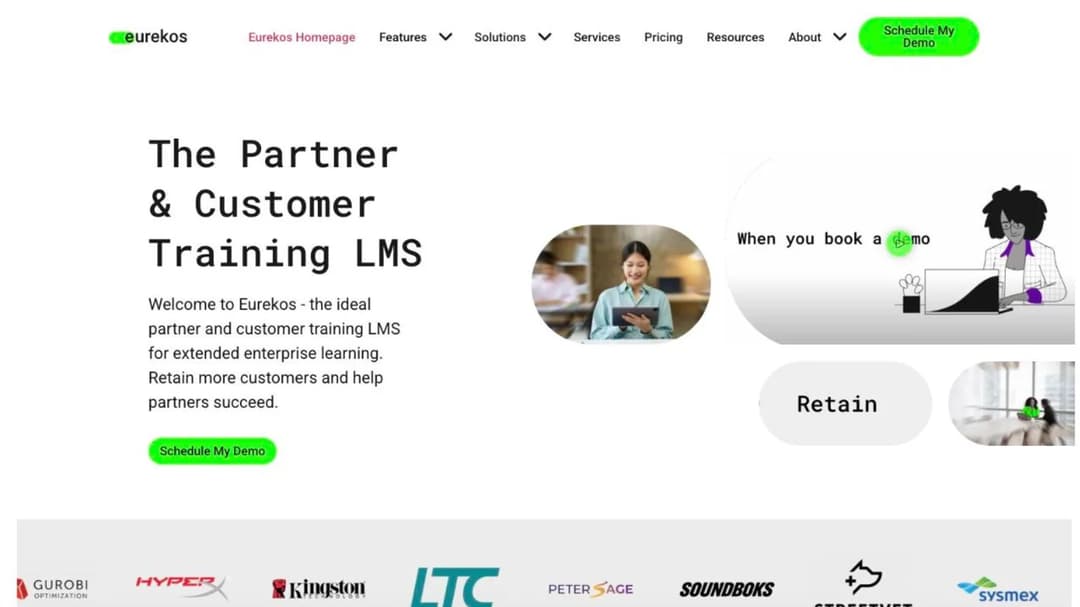 Eurekos homepage presenting its customer and partner training LMS
