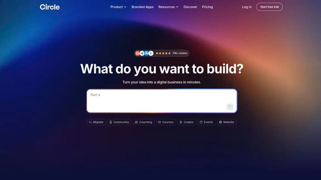 The Circle homepage, showing its community platform with courses and events