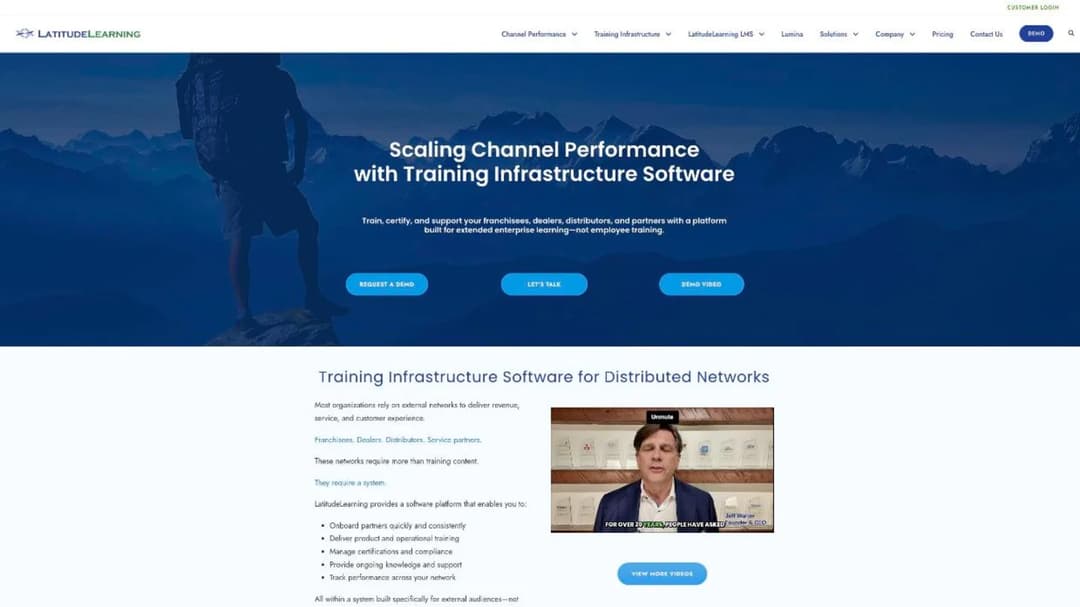 LatitudeLearning homepage, a training platform built for franchisees, dealers and distributors