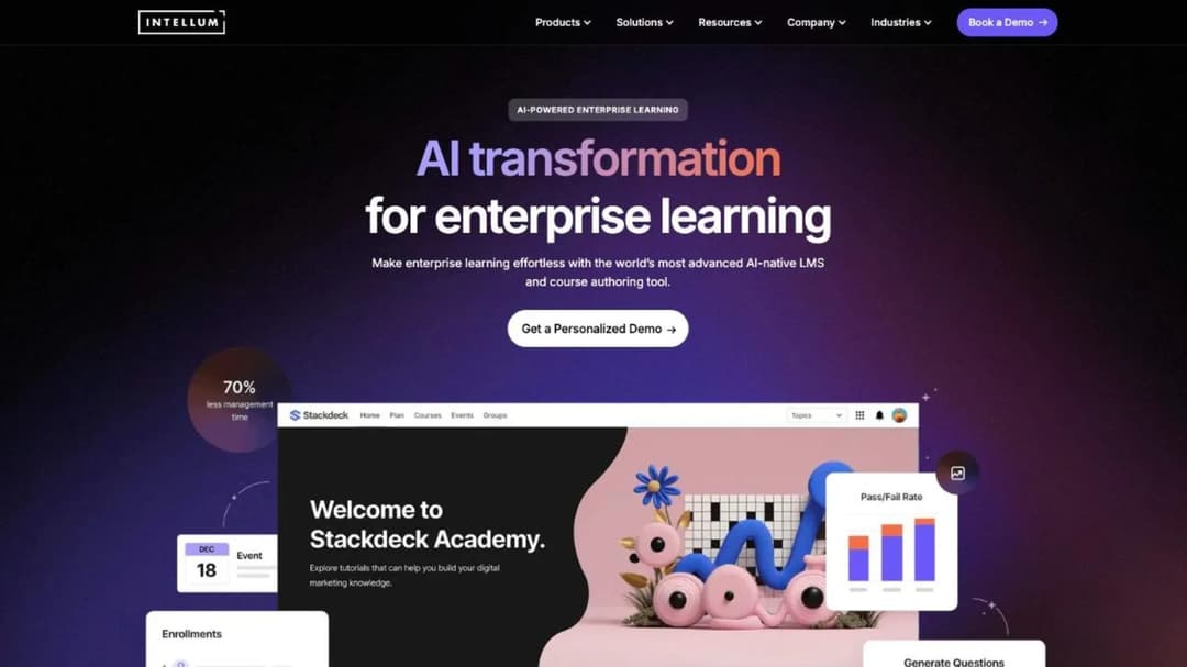 Intellum homepage presenting its AI-native LMS for customer, partner and employee education