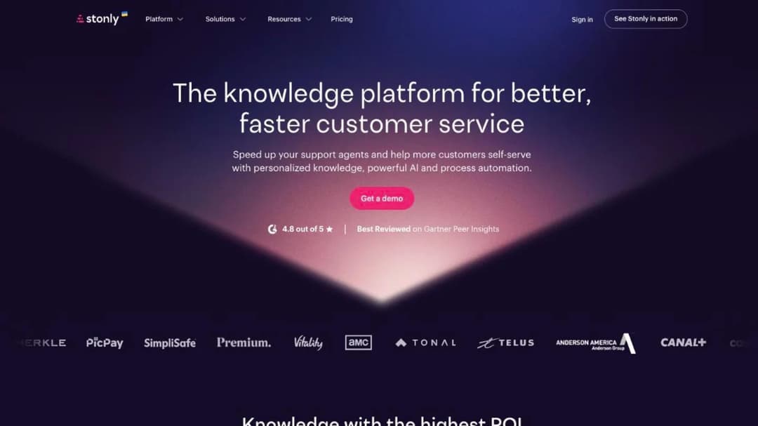 Stonly homepage presenting its interactive guides and knowledge base for customer support teams