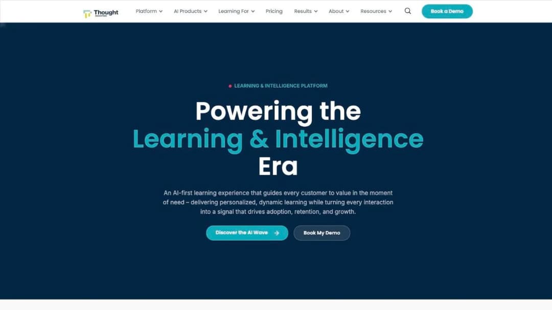 Thought Industries homepage presenting its AI-first customer learning platform