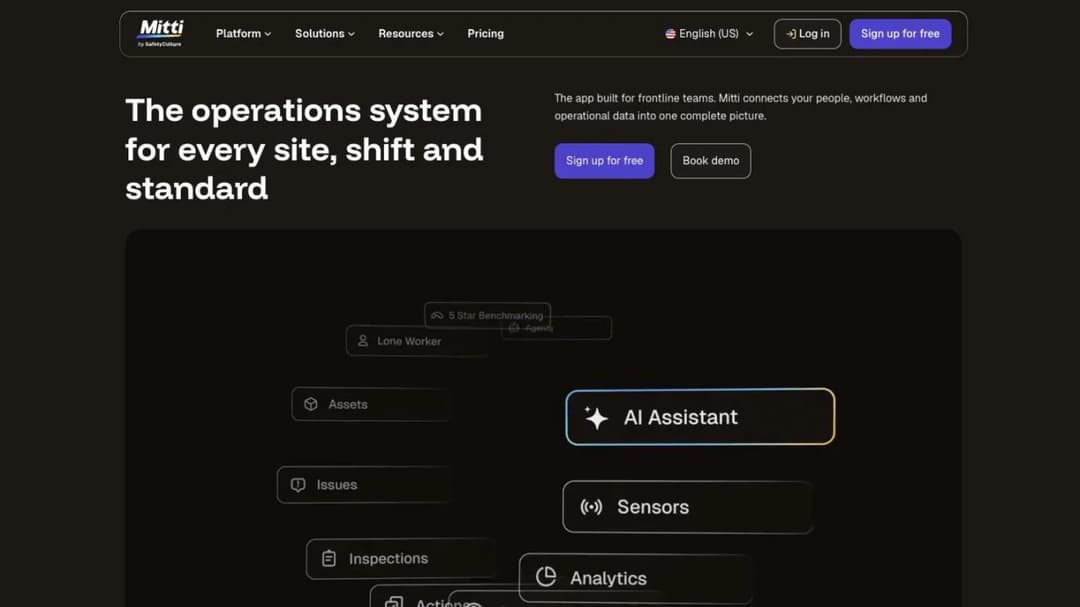 The Mitti homepage, showing its operations platform with training for deskless teams