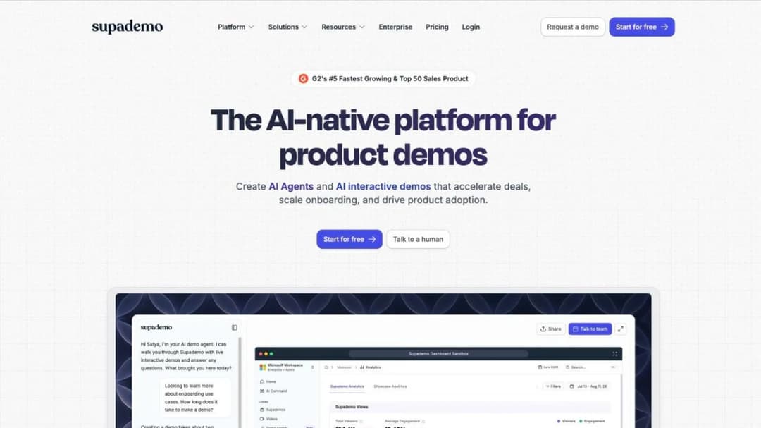 Supademo's homepage, showing a click-through demo recorded from a live workflow