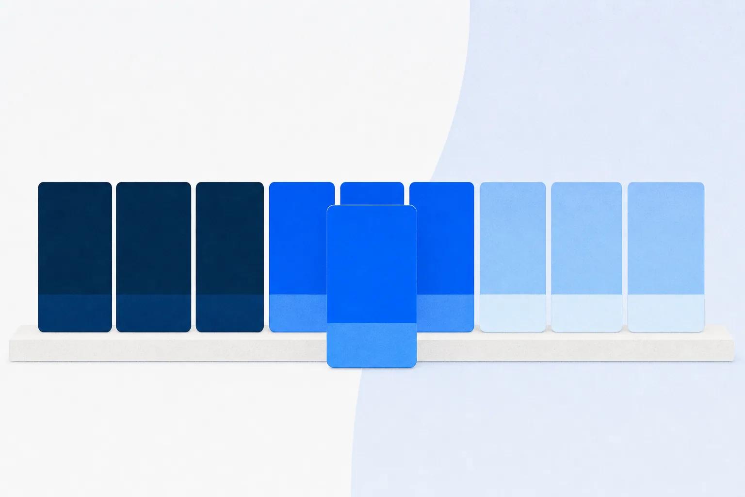 Ten rounded cards in three blue-toned groups with one pulled forward, a shortlist of call center training software