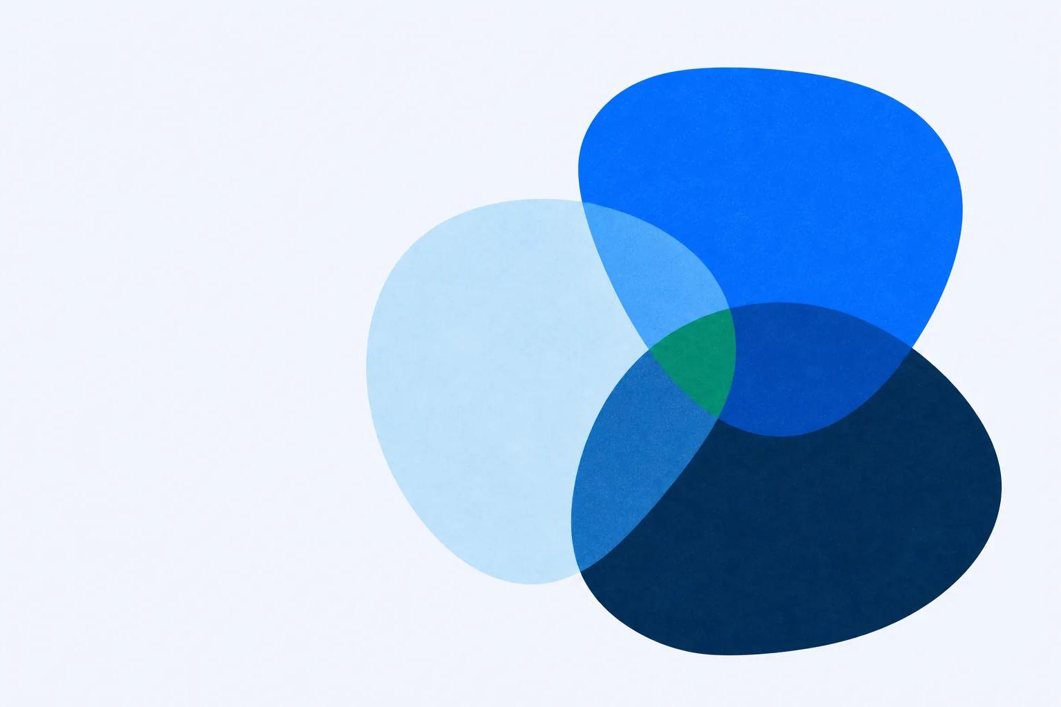 Three overlapping rounded panels sharing one narrow strip of common ground at the centre