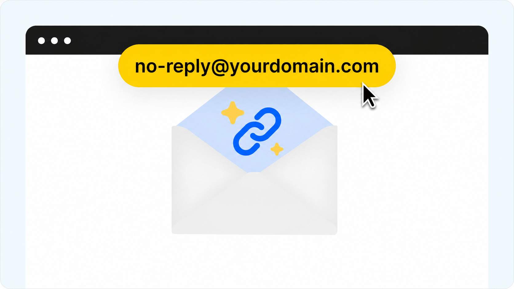 A browser window showing an envelope and a highlighted sender address, illustrating sending course emails from your own address.