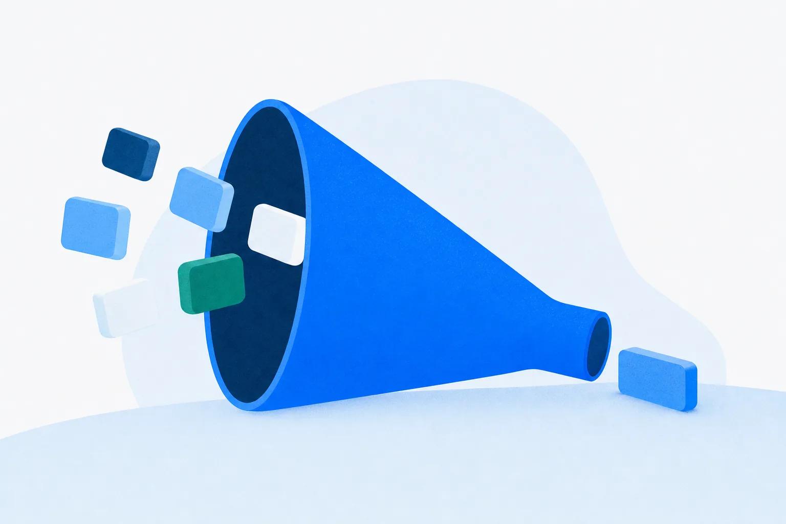 A funnel taking in many blocks and passing one out, standing for the AI features that save real hours