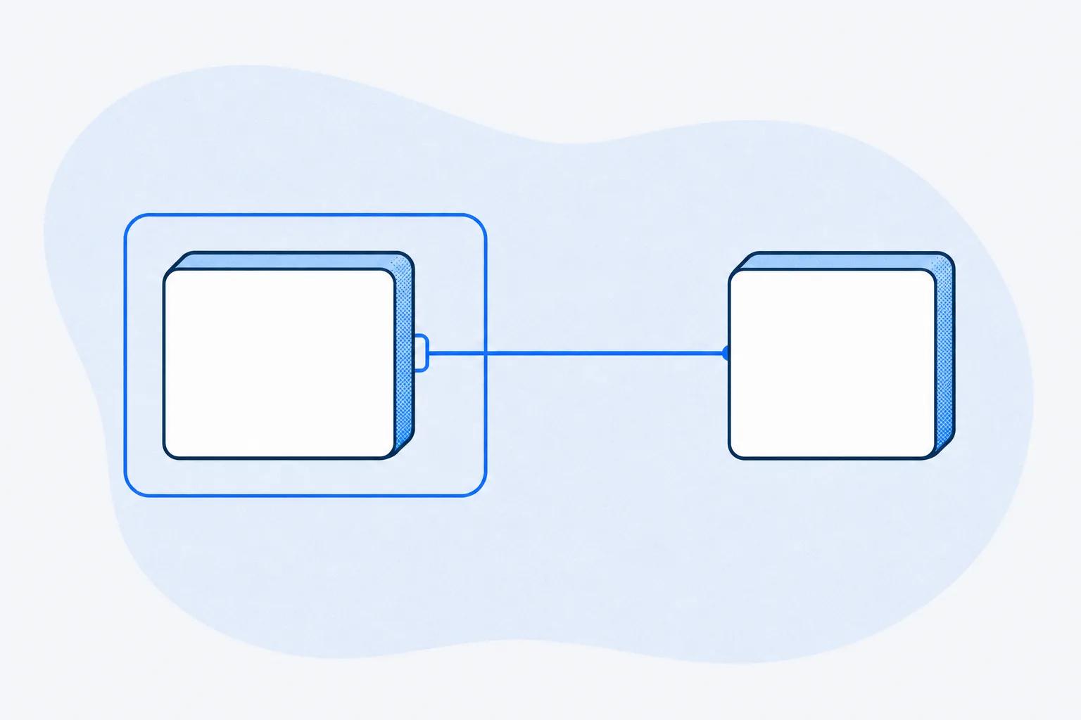 Two identical boxes reaching one slot, one by a short link inside a border and one by a long line from outside