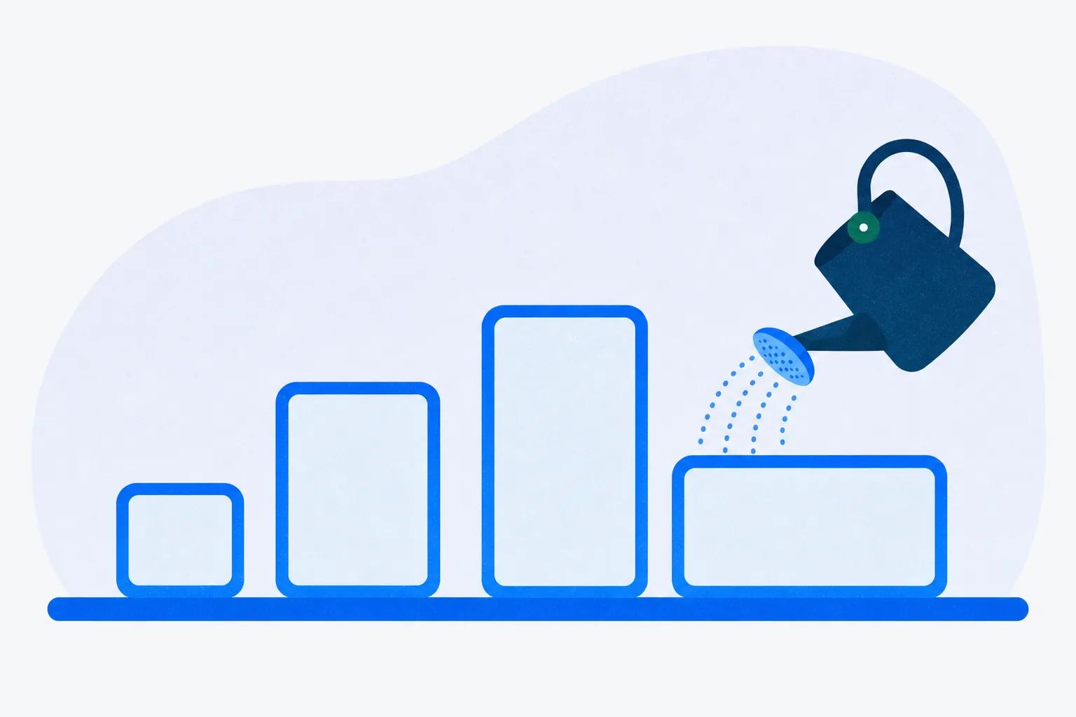 Four containers of different sizes on one continuous platform, for hosted platforms that differ mainly in scale