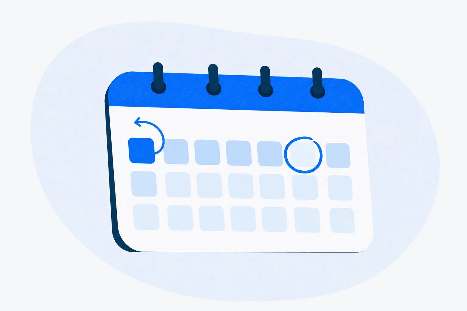 A calendar card with one circled date and a looping arrow, standing for recertification that comes back on schedule