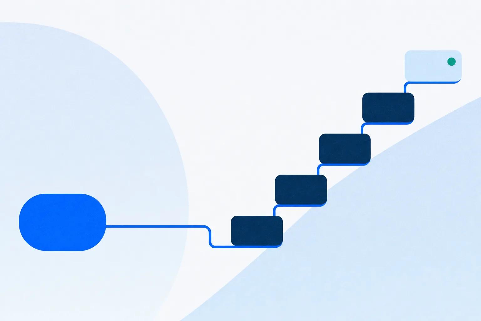A blue thread from a speech form building an ascending staircase of five course blocks