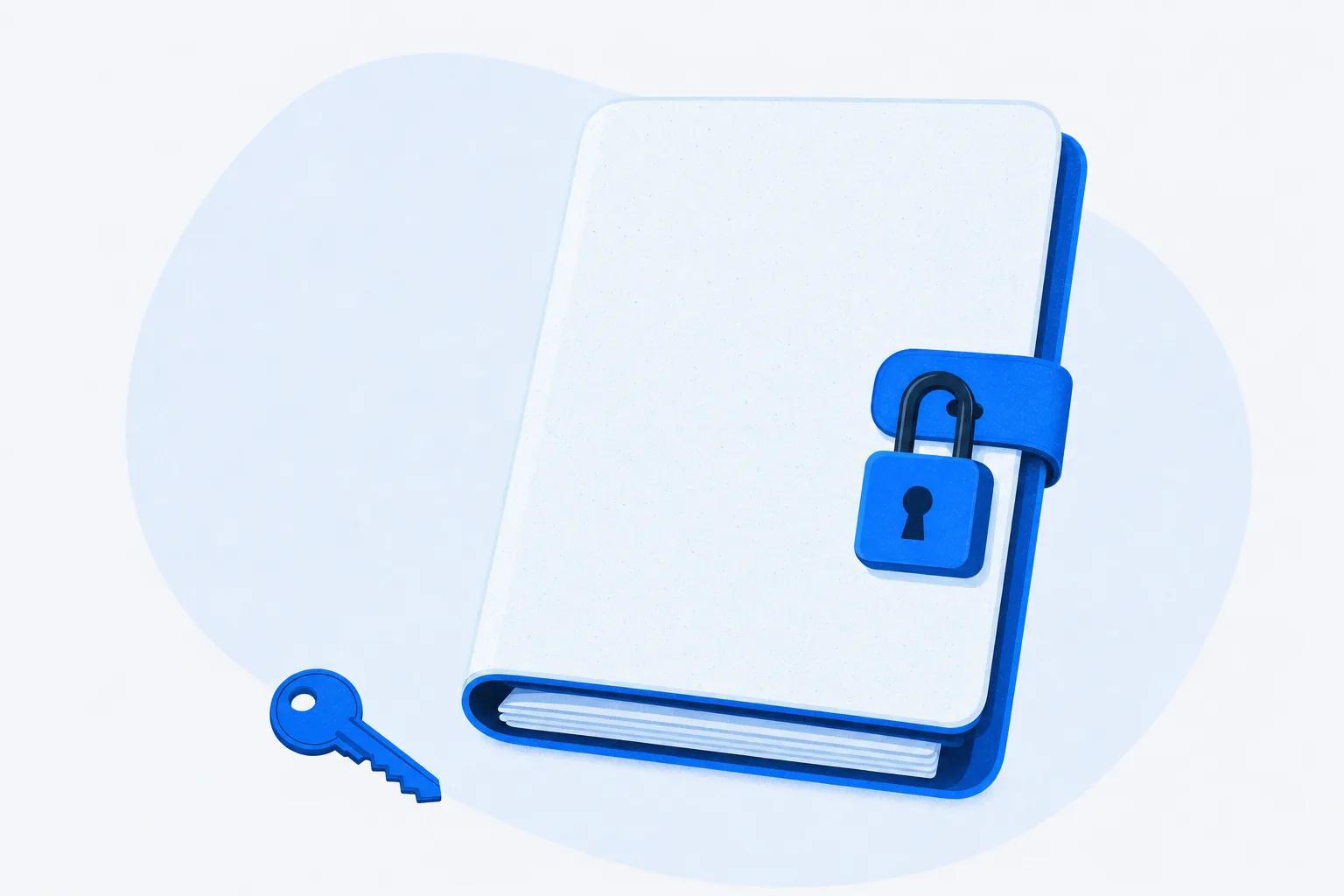 A folded contract closed with a padlock clasp and a key lying beside it, standing for the terms that decide a Docebo switch