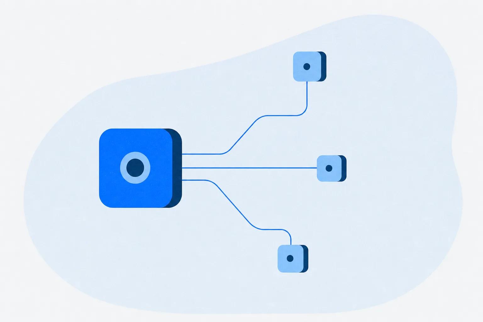 One source block connected to three identical copies, standing for authoring once and reusing content in many places