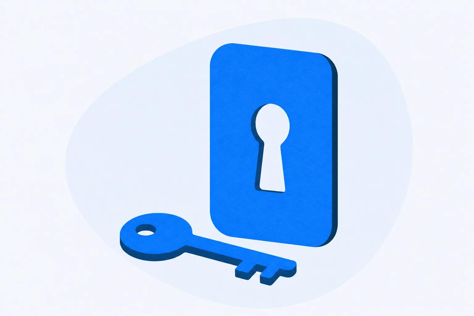 A single key in front of one door plate, standing for one company sign-in that opens the learning platform