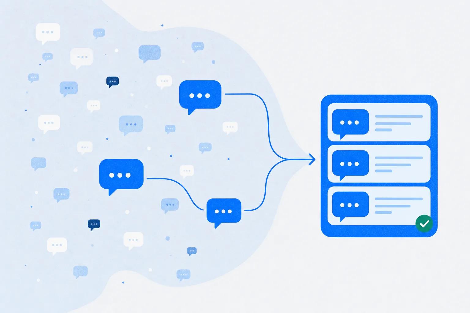 A blue thread gathering the most repeated chat bubbles into one compact structured block